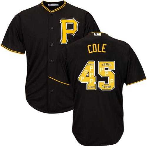 Pittsburgh Pirates #45 Gerrit Cole Black Team Logo Fashion Stitched MLB Jersey