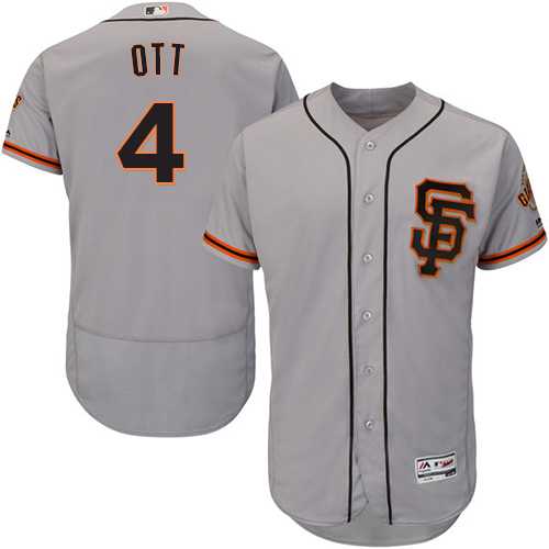 San Francisco Giants #4 Mel Ott Grey Flexbase Authentic Collection Road 2 Stitched MLB Jersey