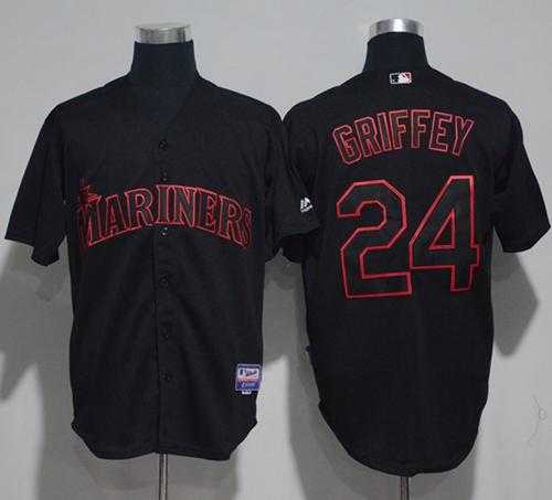 Seattle Mariners #24 Ken Griffey Black Strip Stitched Baseball Jersey