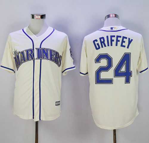 Seattle Mariners #24 Ken Griffey Cream New Cool Base2016 Hall Of Fame Patch Stitched MLB Jersey