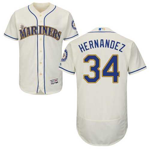 Seattle Mariners #34 Felix Hernandez Cream Flexbase Authentic Collection Stitched MLB Jersey