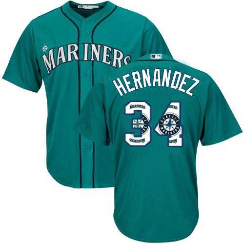 Seattle Mariners #34 Felix Hernandez Green Team Logo Fashion Stitched MLB Jersey