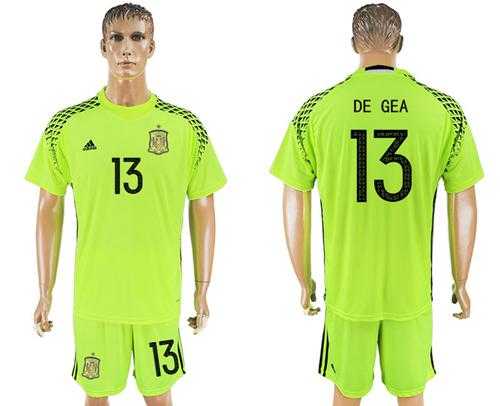 Spain #13 De Gea Shiny Green Goalkeeper Soccer Country Jersey