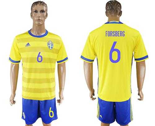 Sweden #6 Forsberg Home Soccer Country Jersey