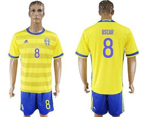 Sweden #8 Oscar Home Soccer Country Jersey