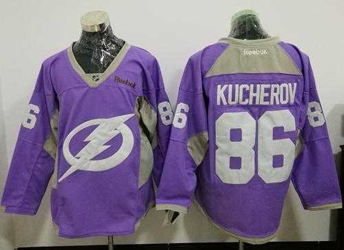 Tampa Bay Lightning #86 Nikita Kucherov Purple Fights Cancer Practice Stitched NHL Jersey