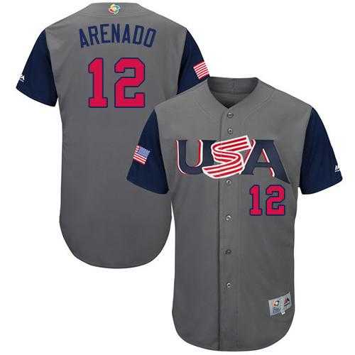 Team USA #12 Nolan Arenado Gray 2017 World Baseball Classic Authentic Stitched MLB Jersey
