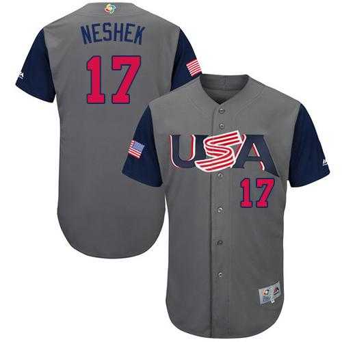 Team USA #17 Pat Neshek Gray 2017 World Baseball Classic Authentic Stitched Youth MLB Jersey