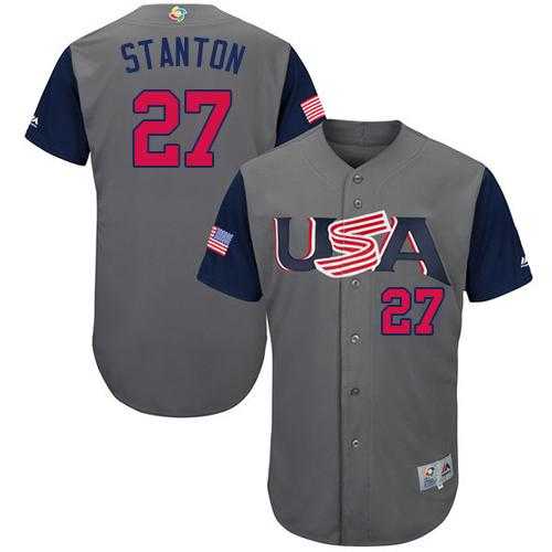 Team USA #27 Giancarlo Stanton Gray 2017 World Baseball Classic Authentic Stitched Youth MLB Jersey