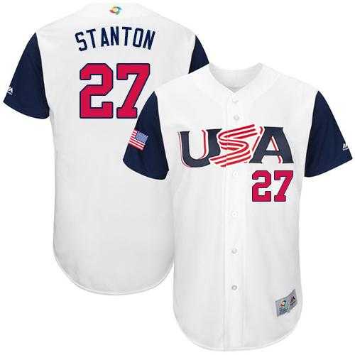 Team USA #27 Giancarlo Stanton White 2017 World Baseball Classic Authentic Stitched Youth MLB Jersey
