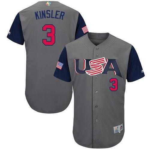 Team USA #3 Ian Kinsler Gray 2017 World Baseball Classic Authentic Stitched MLB Jersey
