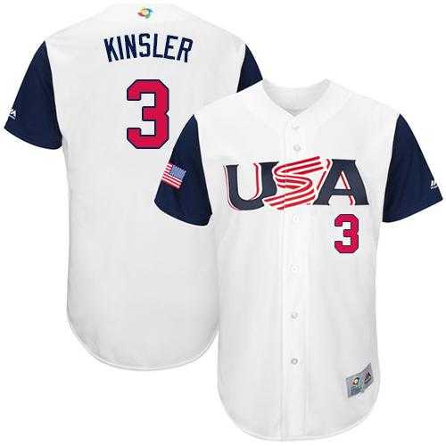 Team USA #3 Ian Kinsler White 2017 World Baseball Classic Authentic Stitched MLB Jersey