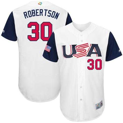 Team USA #30 David Robertson White 2017 World Baseball Classic Authentic Stitched Youth MLB Jersey