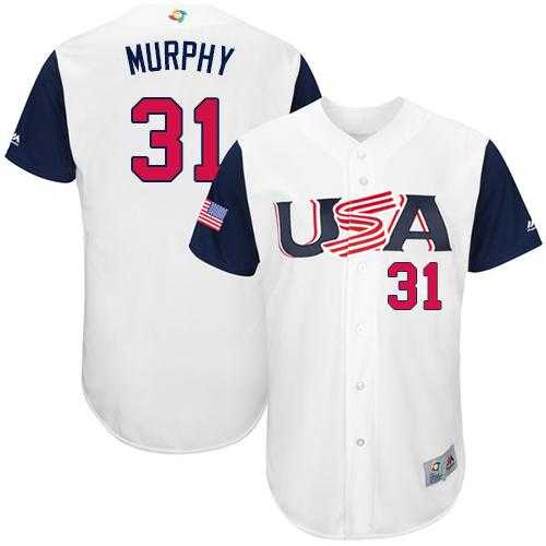 Team USA #31 Daniel Murphy White 2017 World Baseball Classic Authentic Stitched MLB Jersey