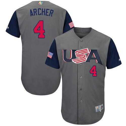 Team USA #4 Chris Archer Gray 2017 World Baseball Classic Authentic Stitched MLB Jersey