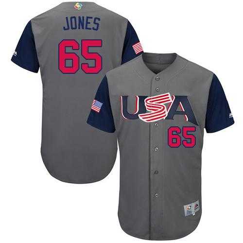 Team USA #65 Nate Jones Gray 2017 World Baseball Classic Authentic Stitched Youth MLB Jersey