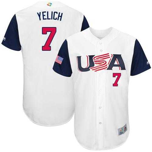 Team USA #7 Christian Yelich White 2017 World Baseball Classic Authentic Stitched MLB Jersey