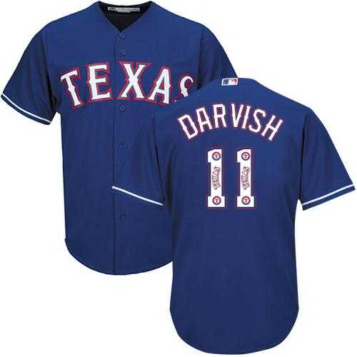 Texas Rangers #11 Yu Darvish Blue Team Logo Fashion Stitched MLB Jersey