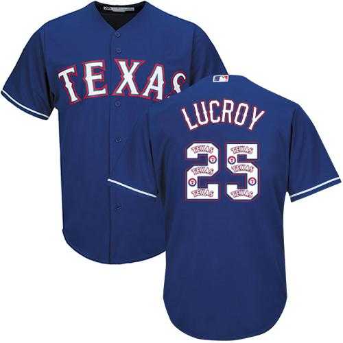 Texas Rangers #25 Jonathan Lucroy Blue Team Logo Fashion Stitched MLB Jersey