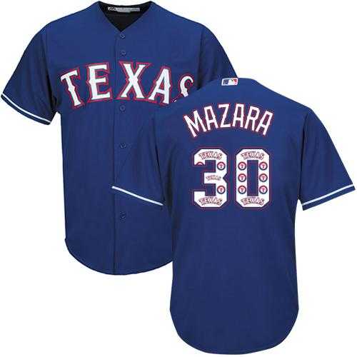 Texas Rangers #30 Nomar Mazara Blue Team Logo Fashion Stitched MLB Jersey