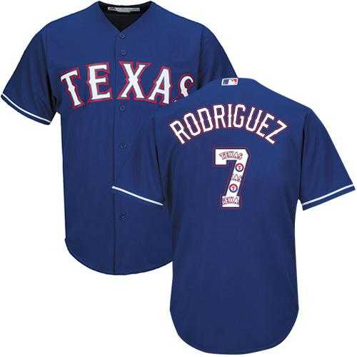 Texas Rangers #7 Ivan Rodriguez Blue Team Logo Fashion Stitched MLB Jersey