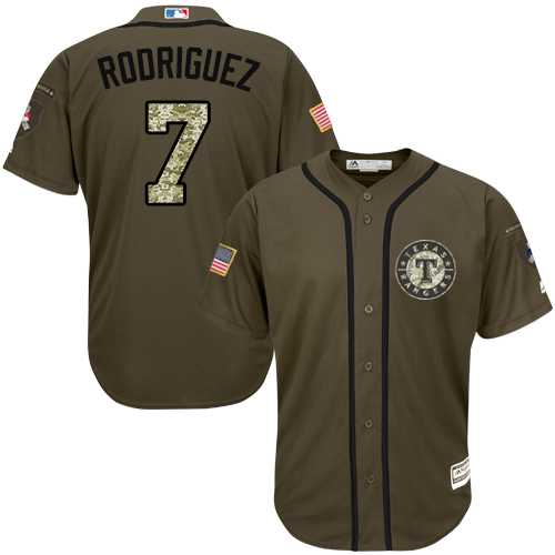 Texas Rangers #7 Ivan Rodriguez Green Salute to Service Stitched MLB Jersey