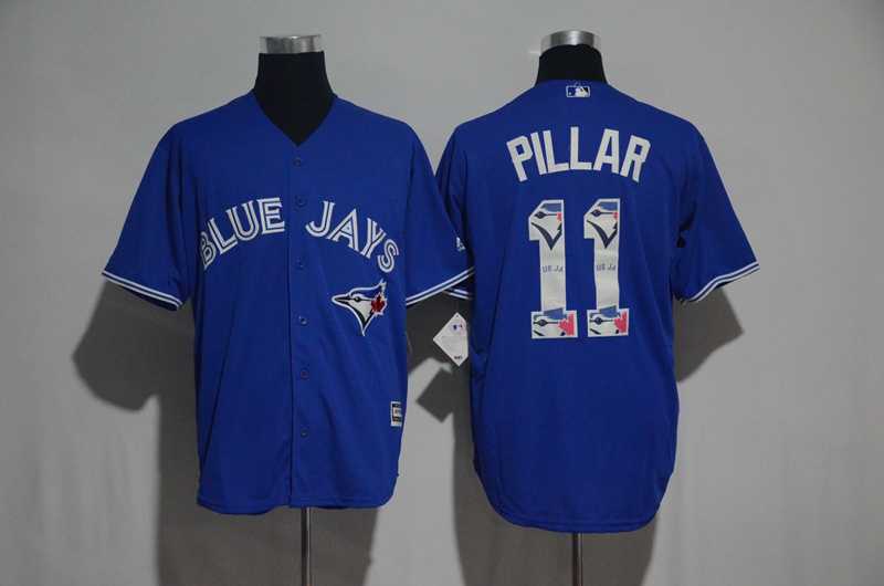 Toronto Blue Jays #11 Kevin Pillar Blue Team Logo Print Cool Base Stitched Baseball Jersey