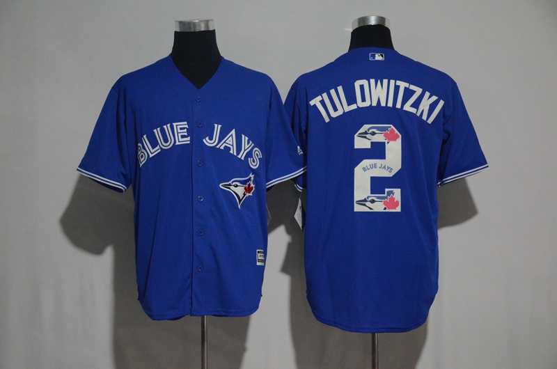 Toronto Blue Jays #2 Troy Tulowitzki Blue Team Logo Print Cool Base Stitched Baseball Jersey