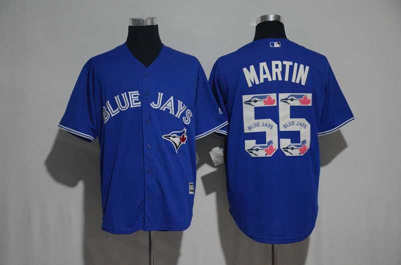 Toronto Blue Jays #55 Russell Martin Blue Team Logo Print Cool Base Stitched Baseball Jersey