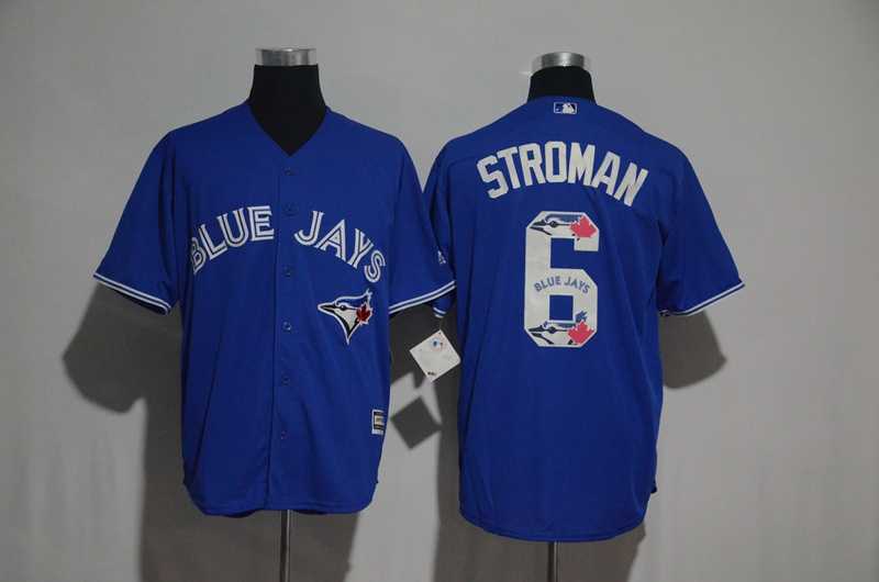 Toronto Blue Jays #6 Marcus Stroman Blue Team Logo Print Cool Base Stitched Baseball Jersey