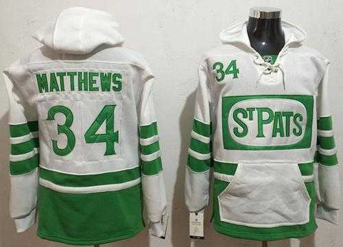 Toronto Maple Leafs #34 Auston Matthews White Green St. Patrick's Day Pullover NHL Hoodie