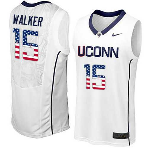 Uconn Huskies #15 Kemba Walker White USA Flag College Basketball Jersey