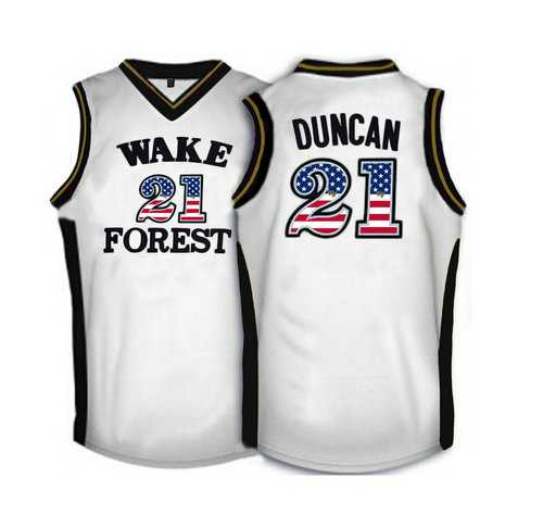 Wake Forest Demon Deacons #21 Tim Duncan White USA Flag College Basketball Jersey