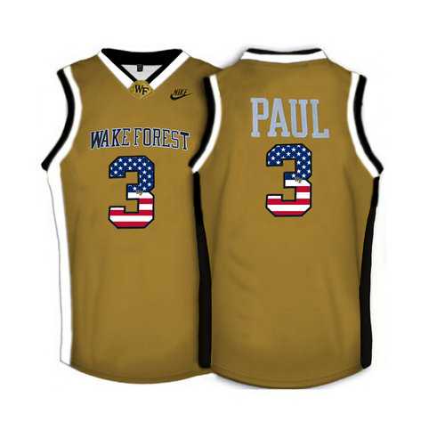 Wake Forest Demon Deacons #3 Chris Paul Gold USA Flag College Basketball Jersey