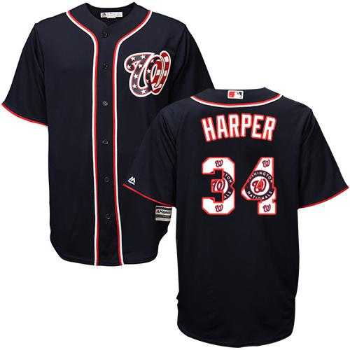 Washington Nationals #34 Bryce Harper Navy Blue Team Logo Fashion Stitched MLB Jersey