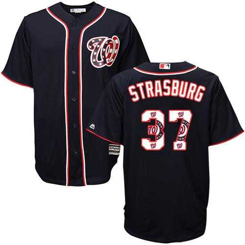 Washington Nationals #37 Stephen Strasburg Navy Blue Team Logo Fashion Stitched MLB Jersey