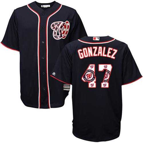 Washington Nationals #47 Gio Gonzalez Navy Blue Team Logo Fashion Stitched MLB Jersey