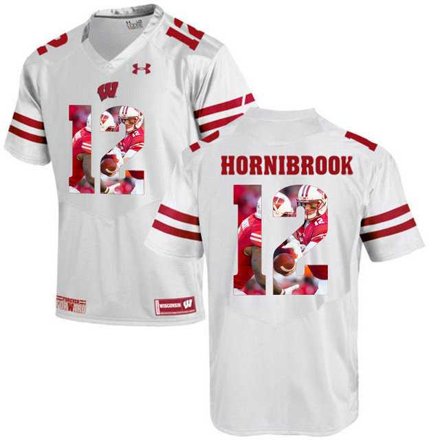 Wisconsin Badgers #12 Alex Hornibrook White With Portrait Print College Football Jersey2