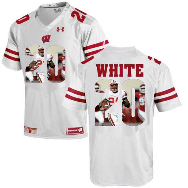 Wisconsin Badgers #20 James White White With Portrait Print College Football Jersey