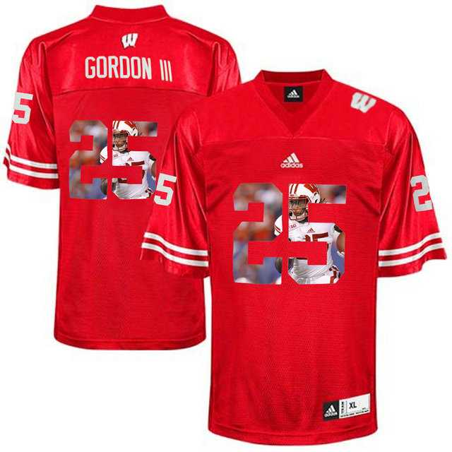 Wisconsin Badgers #25 Melvin Gordon III Red With Portrait Print College Football Jersey