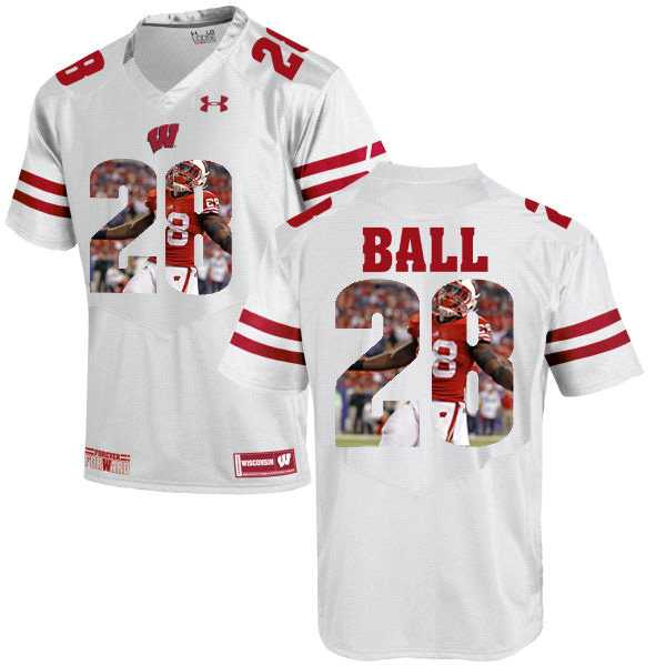Wisconsin Badgers #28 Montee Ball White With Portrait Print College Football Jersey