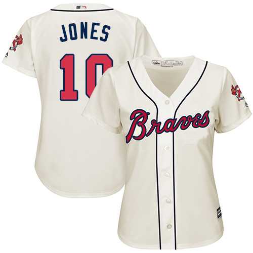 Women's Atlanta Braves #10 Chipper Jones Cream Alternate Stitched MLB Jersey
