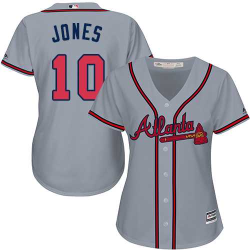 Women's Atlanta Braves #10 Chipper Jones Grey Road Stitched MLB Jersey