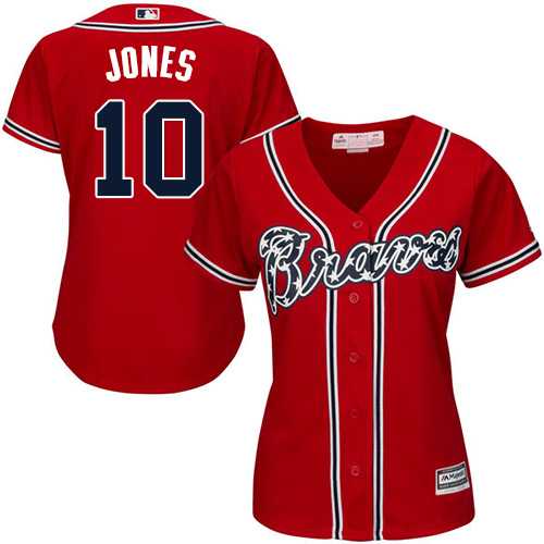 Women's Atlanta Braves #10 Chipper Jones Red Alternate Stitched MLB Jersey