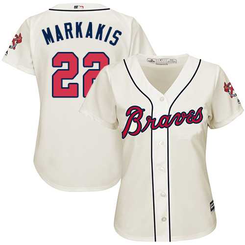 Women's Atlanta Braves #22 Nick Markakis Cream Alternate Stitched MLB Jersey