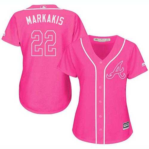 Women's Atlanta Braves #22 Nick Markakis Pink Fashion Stitched MLB Jersey