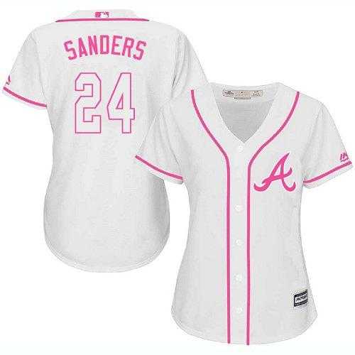 Women's Atlanta Braves #24 Deion Sanders White Pink Fashion Stitched MLB Jersey