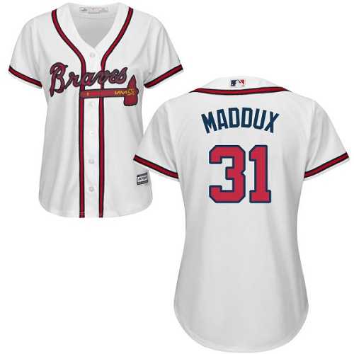 Women's Atlanta Braves #31 Greg Maddux White Home Stitched MLB Jersey