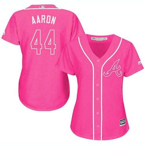 Women's Atlanta Braves #44 Hank Aaron Pink Fashion Stitched MLB Jersey