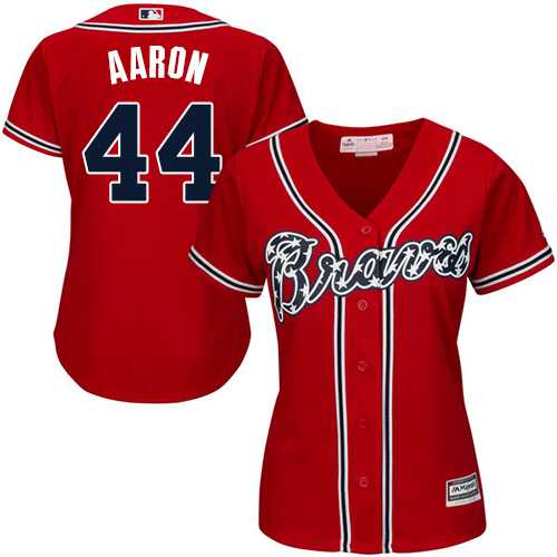 Women's Atlanta Braves #44 Hank Aaron Red Alternate Stitched MLB Jersey Women's Atlanta Braves #44 Hank Aaron Red Alternate Stitched MLB Jersey